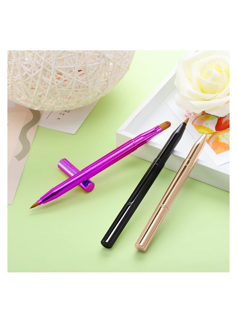 Retractable Dual-End Lip and Concealer Brush Set - 3 Portable Makeup Applicators for Lipstick, Eyeshadow, and Foundation - Perfect for On-the-Go Touch-Ups!