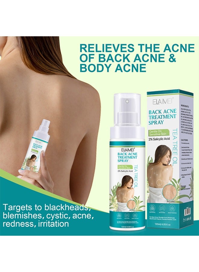 Back Acne Treatment Spray, 2% Salicylic Acid Body Acne Treatment with Herbal Formula Back Acne Solution Tea Tree Oil Spray Soothing and Moisturizing Spray for Sensitive Skin Back Acne Spray 120ml