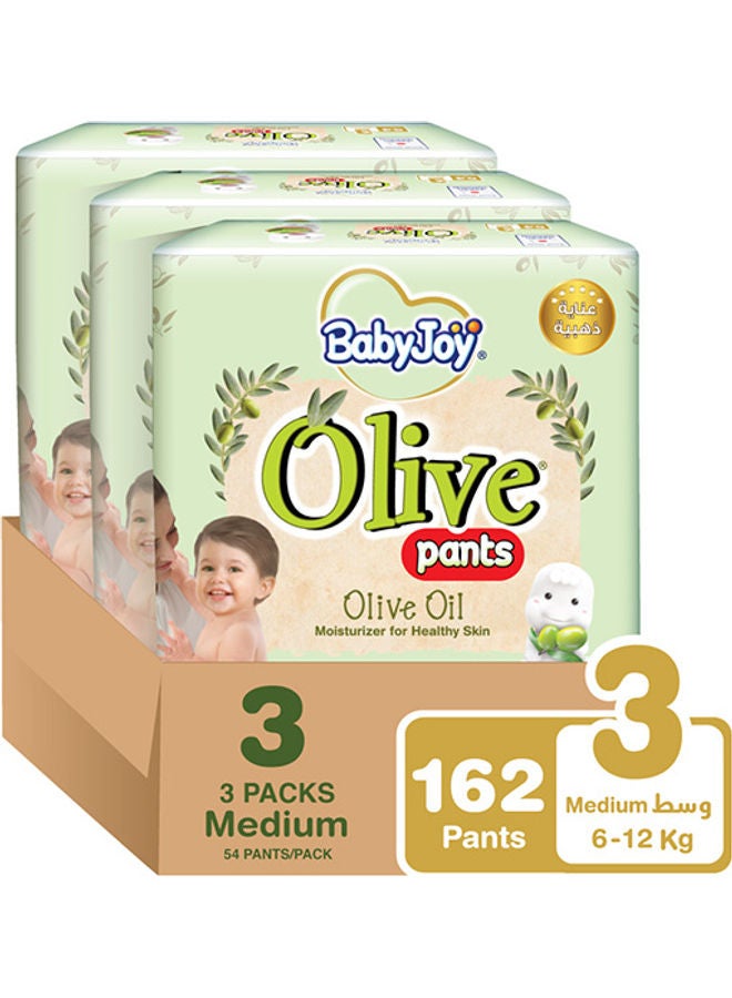 Olive Oil Pants, Size 3 Medium, 6 to 12 kg, Mega Box, 162 Diapers