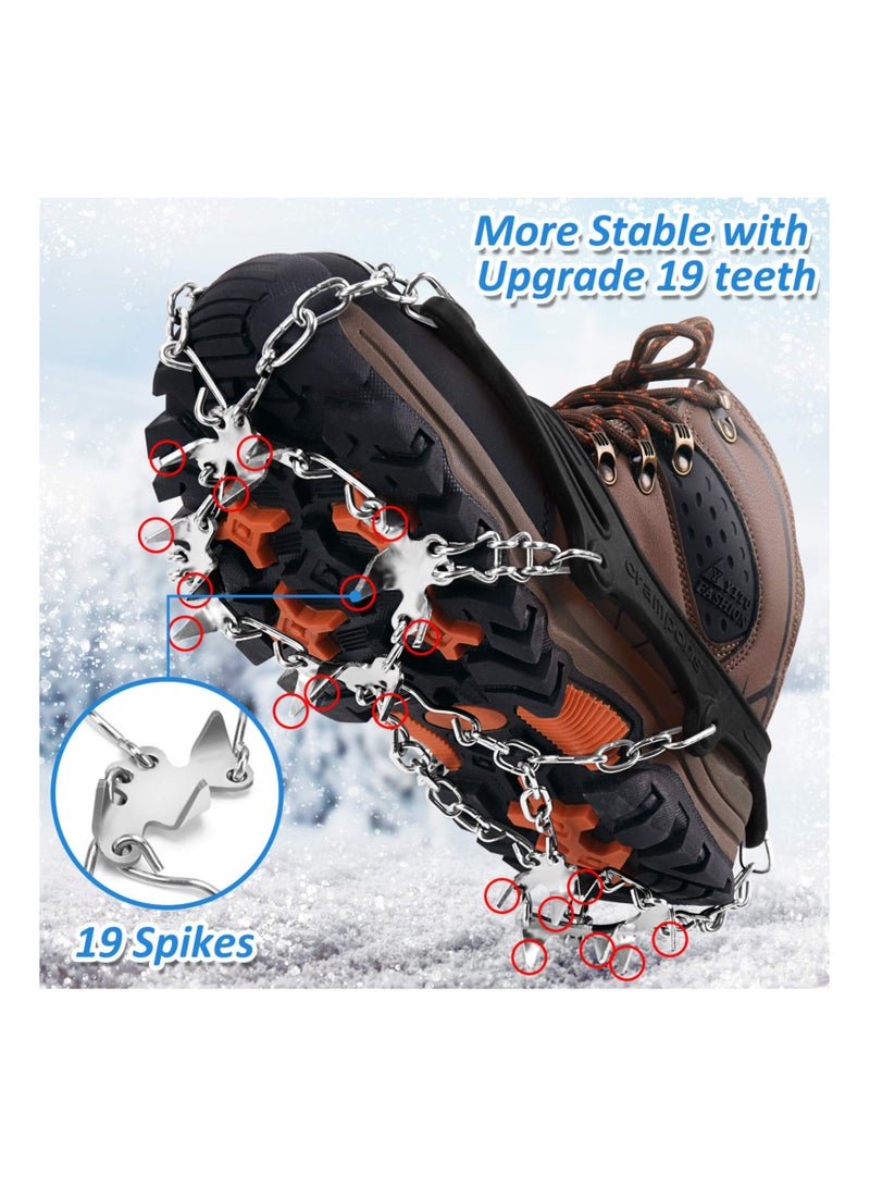 Non-Slip Ice Traction Cleats with 19 Stainless Steel Spikes for Shoes, Ideal for Walking, Jogging, Climbing, Hiking, and Mountaineering in Snow and Ice Conditions.