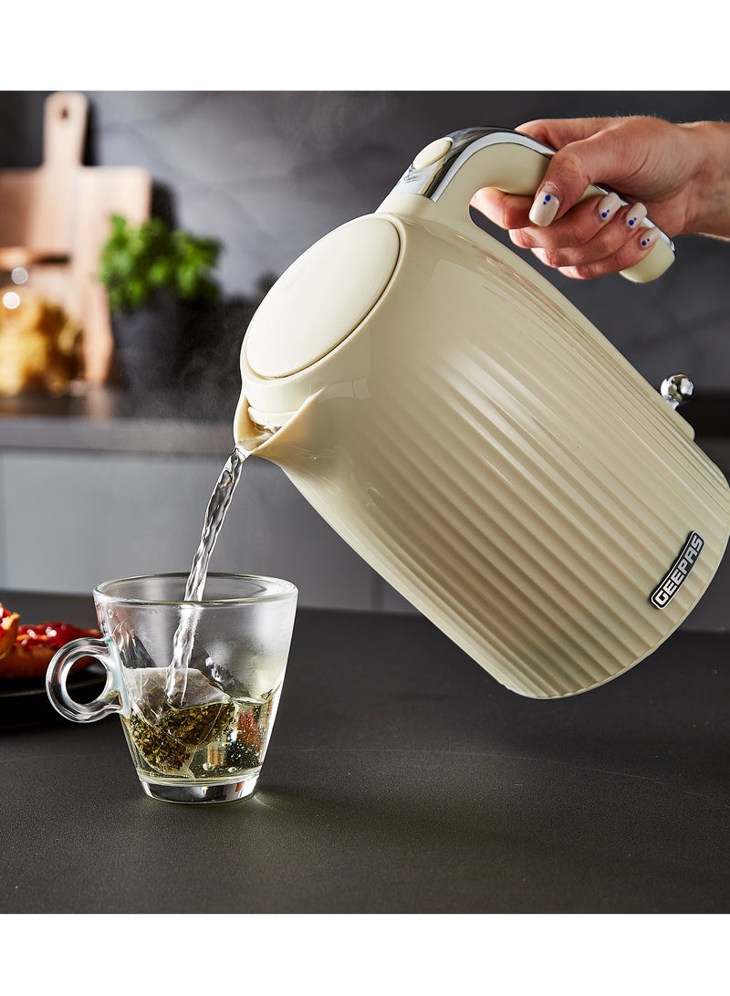 Fluted Jug Kettle With Rapid Boil Technology 360-Degrees Rotation Boil Dry Protection And Automatic Shut-Off 1.7 L 3000 W GK38068UK-CR Beige