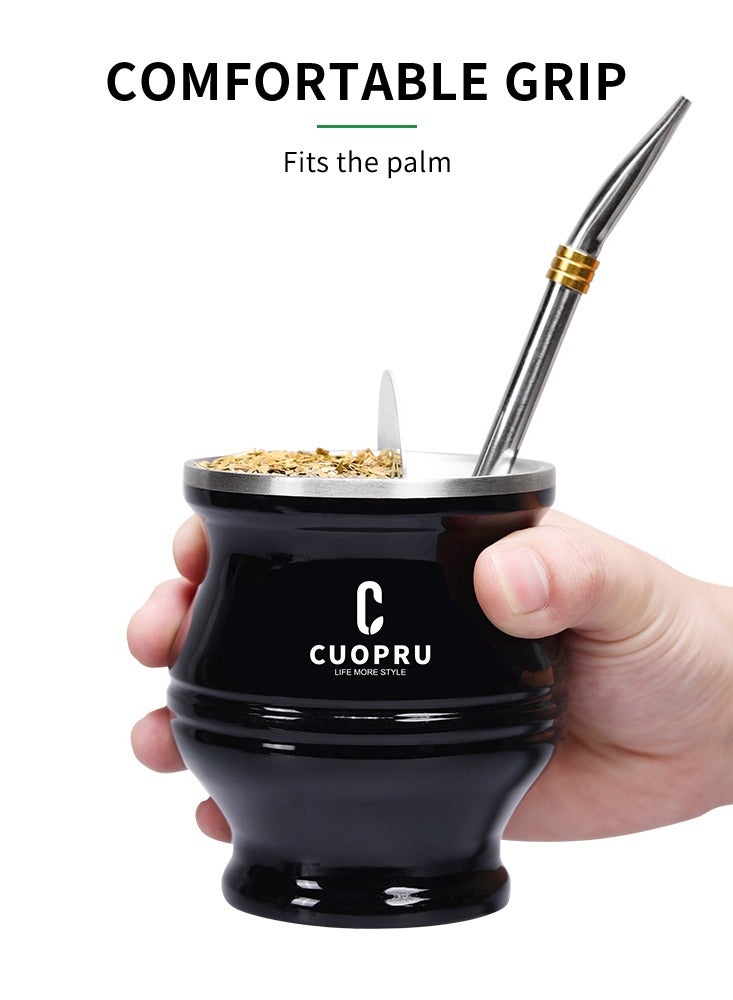 Yerba Mate Kit Including Mate Cup, 1000ml  Insulated Bottle, Tea Filter and Tea Shaver, Bombilla Straw, and Cleaning brush.