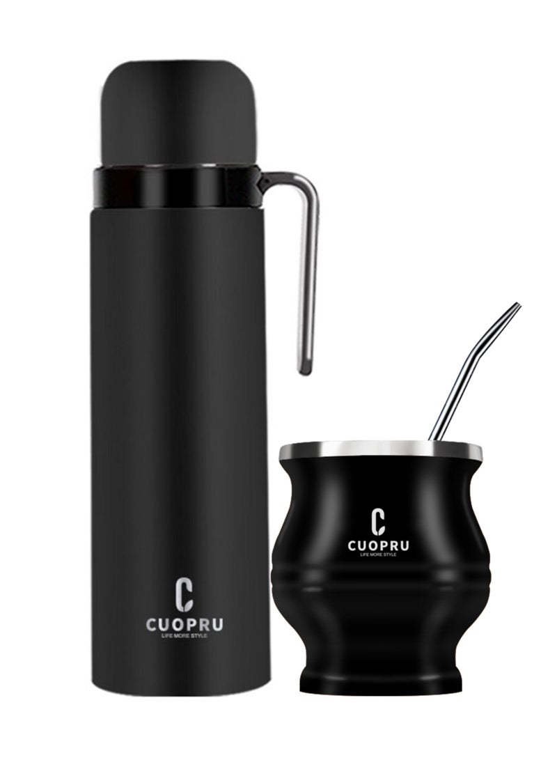 Yerba Mate Kit Including Mate Cup, 1000ml  Insulated Bottle, Tea Filter and Tea Shaver, Bombilla Straw, and Cleaning brush.