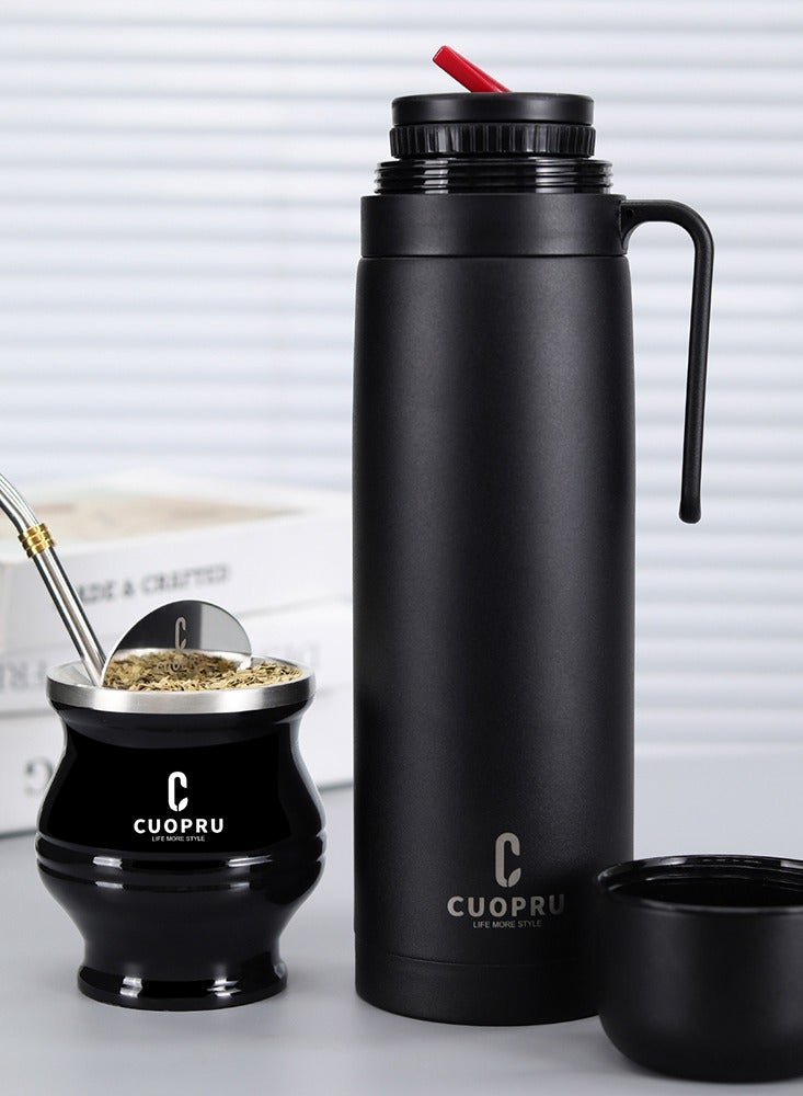Yerba Mate Kit Including Mate Cup, 1000ml  Insulated Bottle, Tea Filter and Tea Shaver, Bombilla Straw, and Cleaning brush.