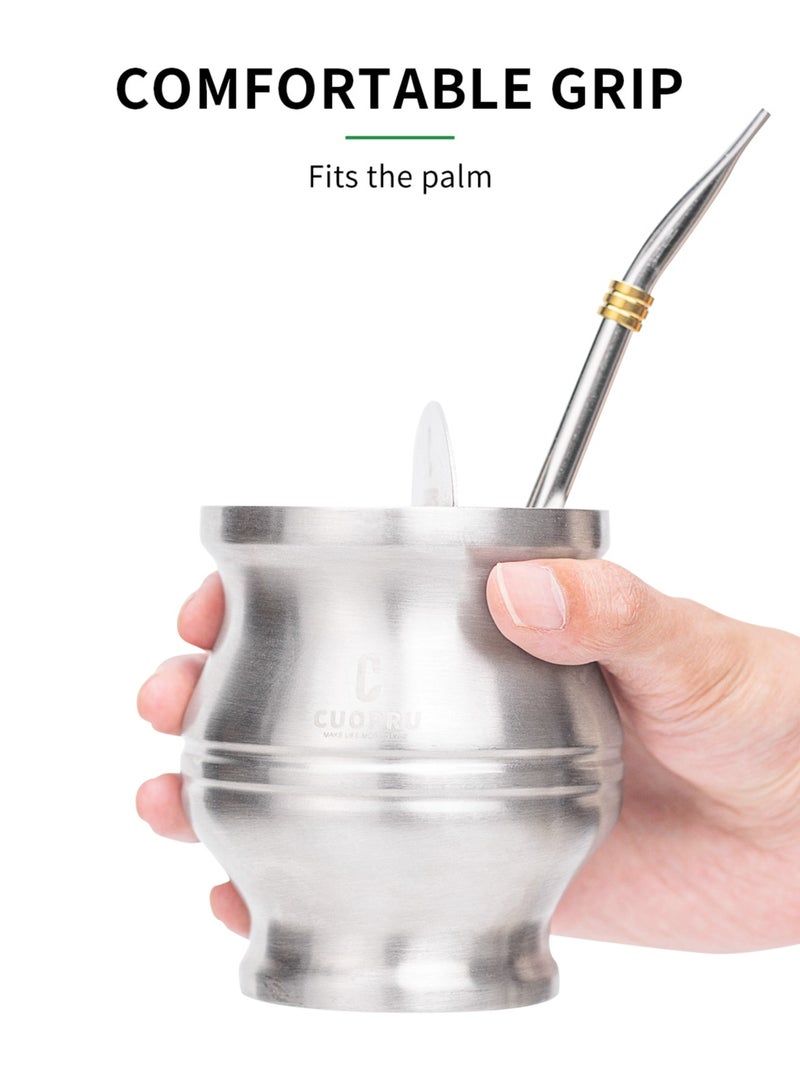 Yerba mate set including  a mate gourd, 1000ml  insulated bottle, tea filter and tea shaver, bombilla straw, and cleaning brush.