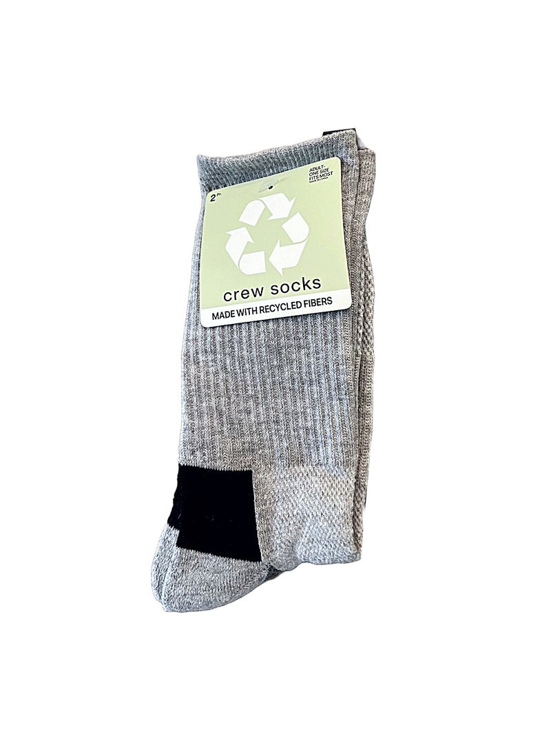 Unisex Crew Socks White Gray Black Made With Recycled Fibers One Size 6 Pairs