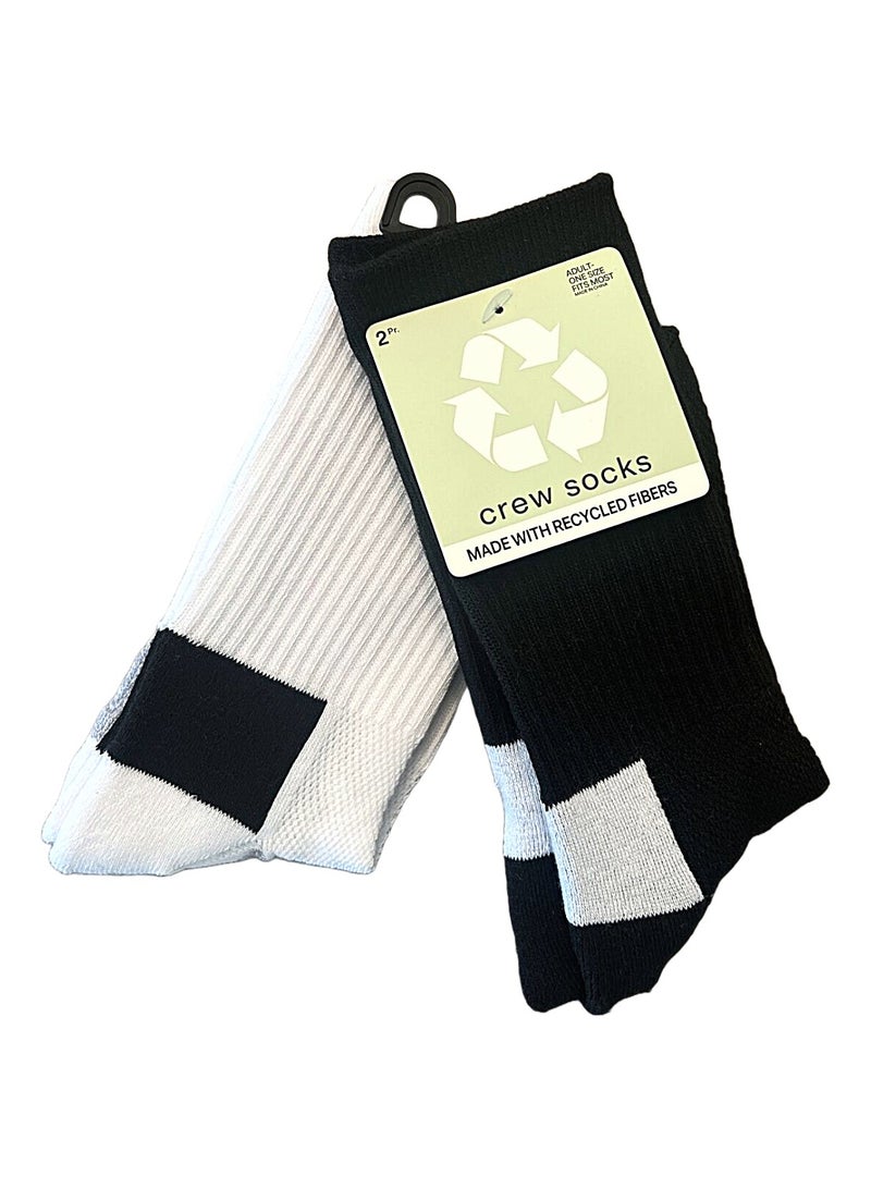 Unisex Crew Socks White Gray Black Made With Recycled Fibers One Size 6 Pairs