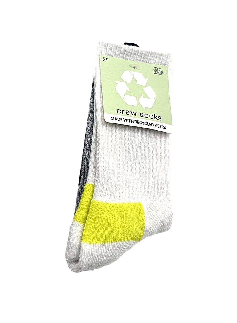 Unisex Crew Socks White Gray Black Made With Recycled Fibers One Size 6 Pairs