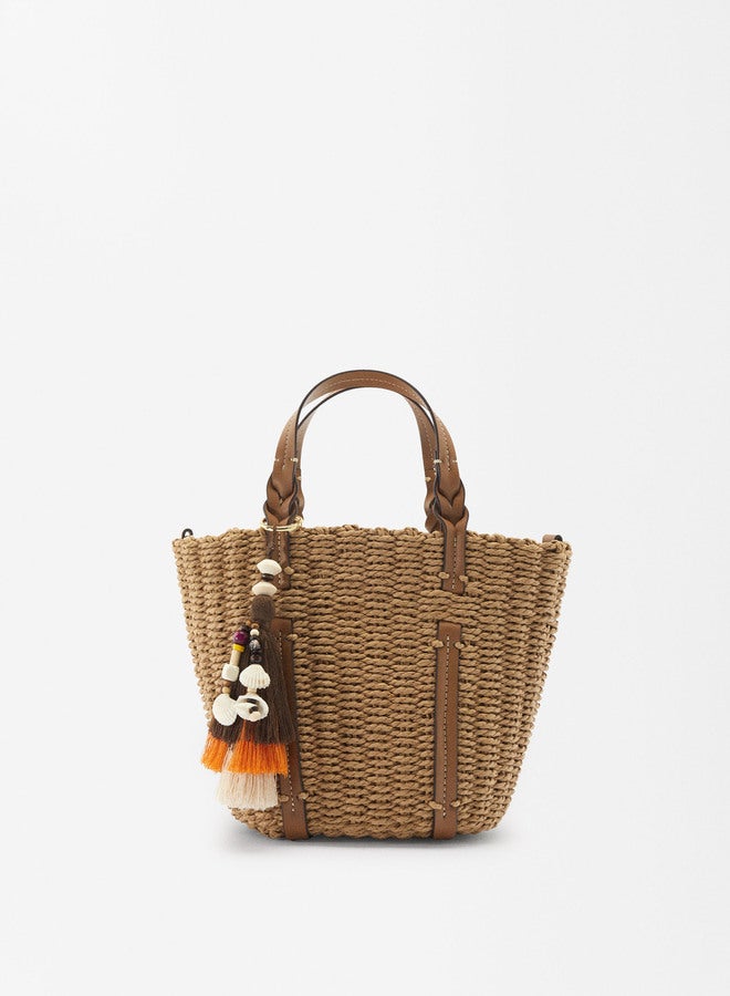 Straw Effect Shopper With Pendant Bag