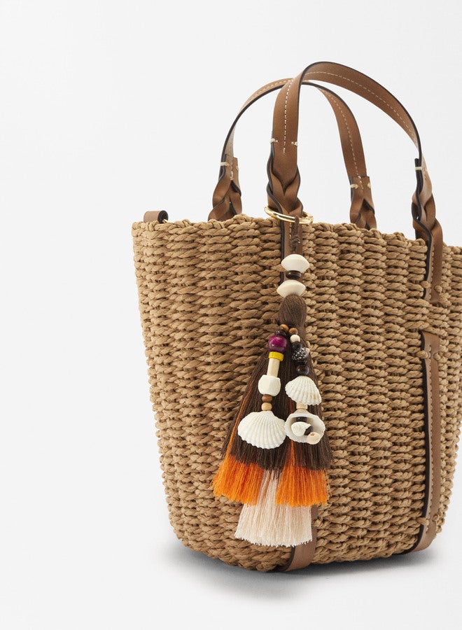 Straw Effect Shopper With Pendant Bag