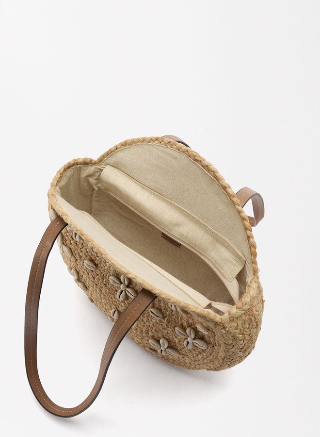 Straw-Effect Handbag With Shell