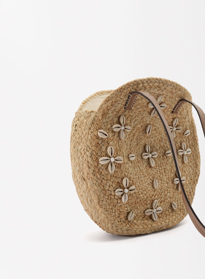 Straw-Effect Handbag With Shell