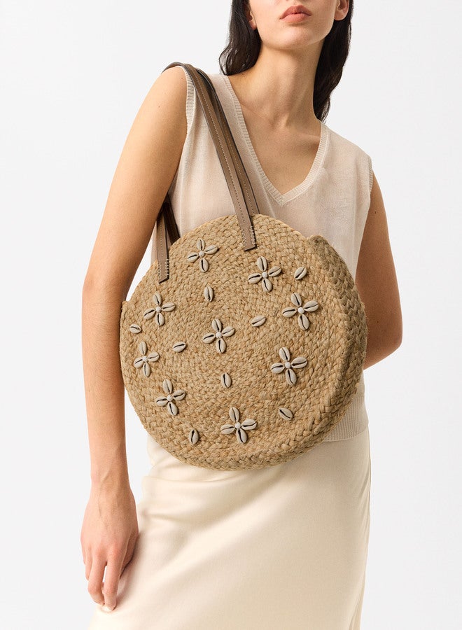 Straw-Effect Handbag With Shell