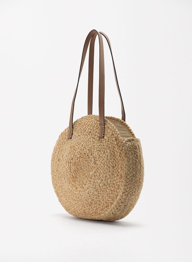 Straw-Effect Handbag With Shell