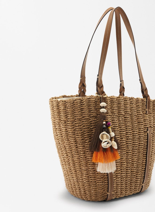 Straw Effect Shopper Bag With Pendant