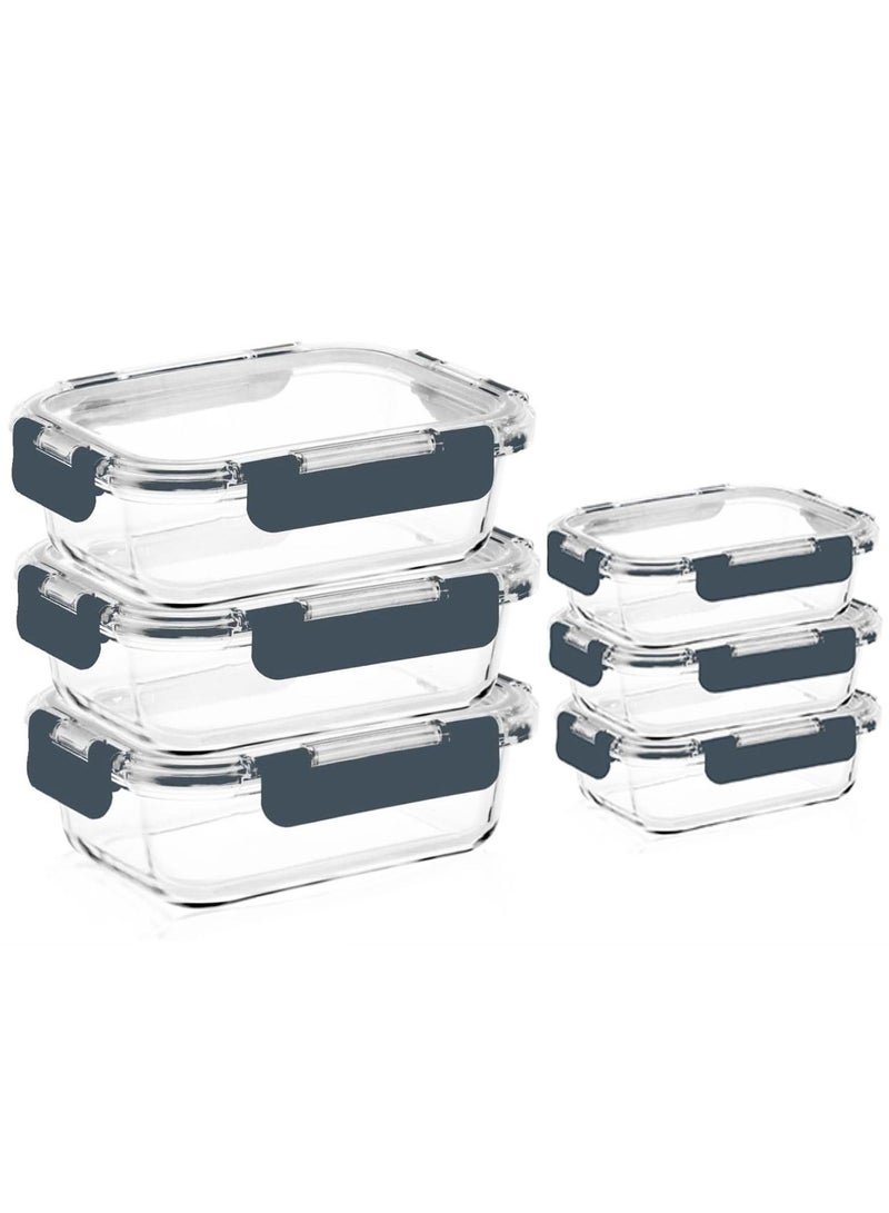 6-Pack Glass Food Storage Containers( 3-Pack36 oz and 3-Pack13.2 oz)with Lids, Lunch Containers  Portion Control, Airtight&microwave oven safe Glass Bento Box