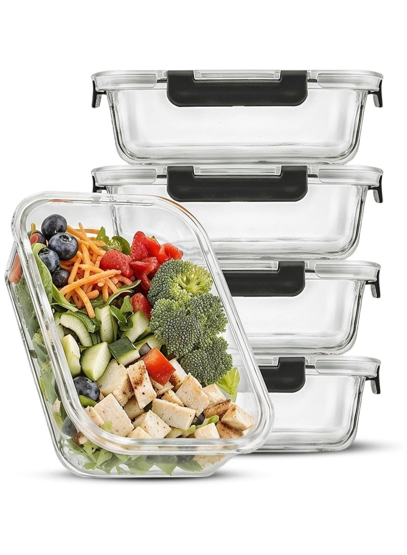 5 Pack 36oz Meal Prep Containers with Lids Glass Food Prep Storage Containers   Airtight Lunch Bento Box Lunchbox for Microwave Ovens Dishwasher Freezer (5-Pack)