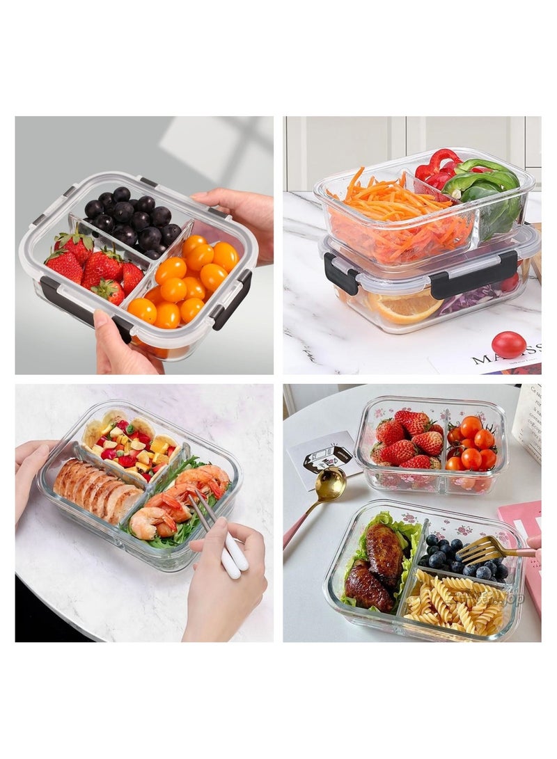 4 Pack, 35 oz( 2 & 3 Compartment) Glass Meal Prep Containers Glass Food Storage Containers with Lids, Lunch Containers  Portion Control, Airtight,microwave oven  safe