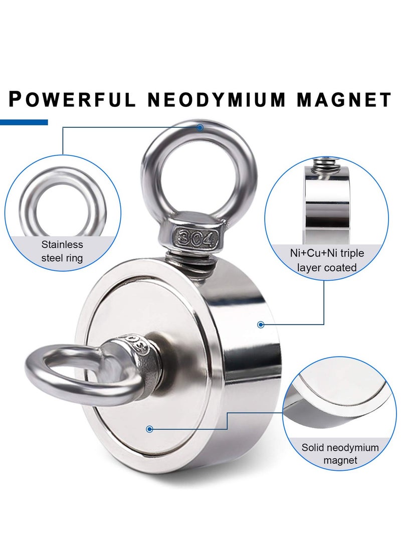 Double-Sided Neodymium Fishing Magnet, 550lbs (249KG) Pulling Force, 1.88-inch (48mm) Diameter, Ideal for River Retrieval and Magnetic Fishing Adventures.