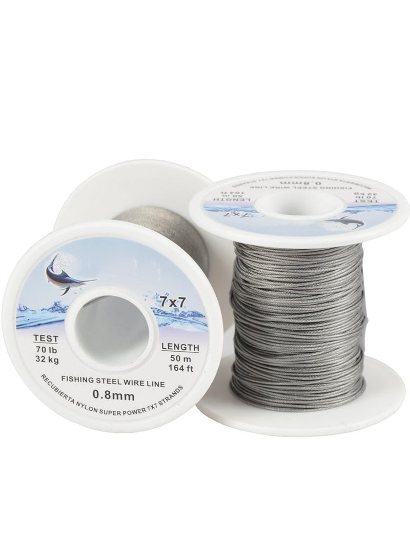 Durable 50m 70LB 0.8mm Stainless Steel Fishing Leader Wire 7x7 Structure for Jigging and Trace Fishing