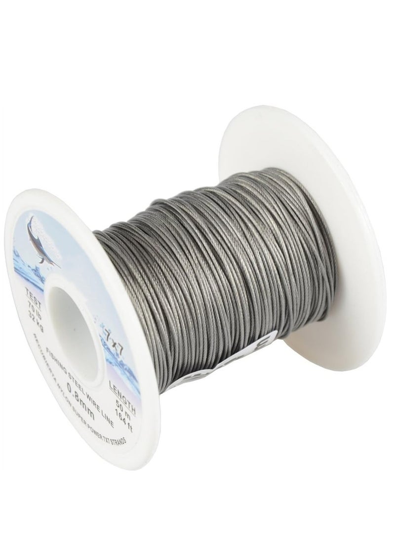 Durable 50m 70LB 0.8mm Stainless Steel Fishing Leader Wire 7x7 Structure for Jigging and Trace Fishing