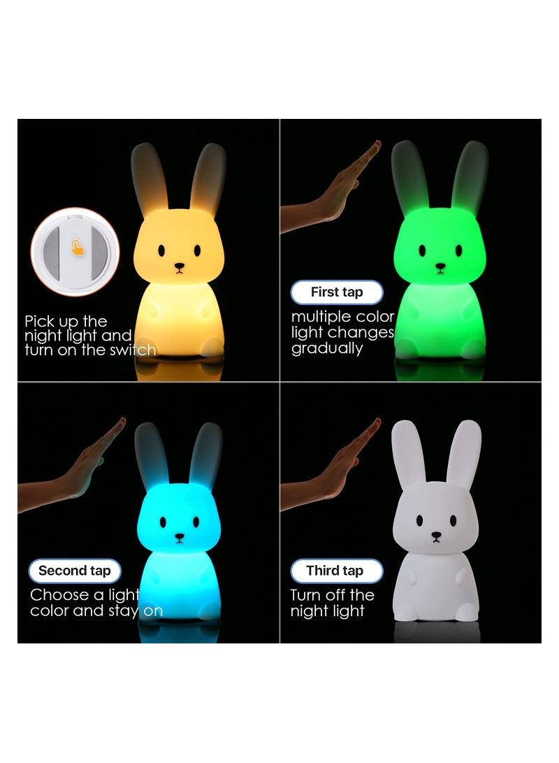 Night Light for Kids, Cute Bunny Night Light Gifts for Kids Room Nursery Baby Bedroom Toddler Teen Girls Kawaii Room Decor, Rechargeable Silicone Bunny Cute Lamp with 3 Hours Time & 7 Colors