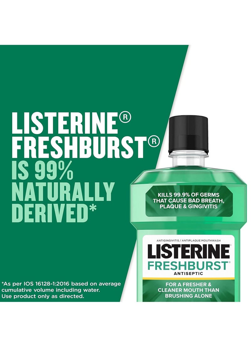 Listerine Freshburst Antiseptic Mouthwash with Germ-Killing Oral Care Formula to Fight Bad Breath, Plaque and Gingivitis, 500 mL (Pack of 2)