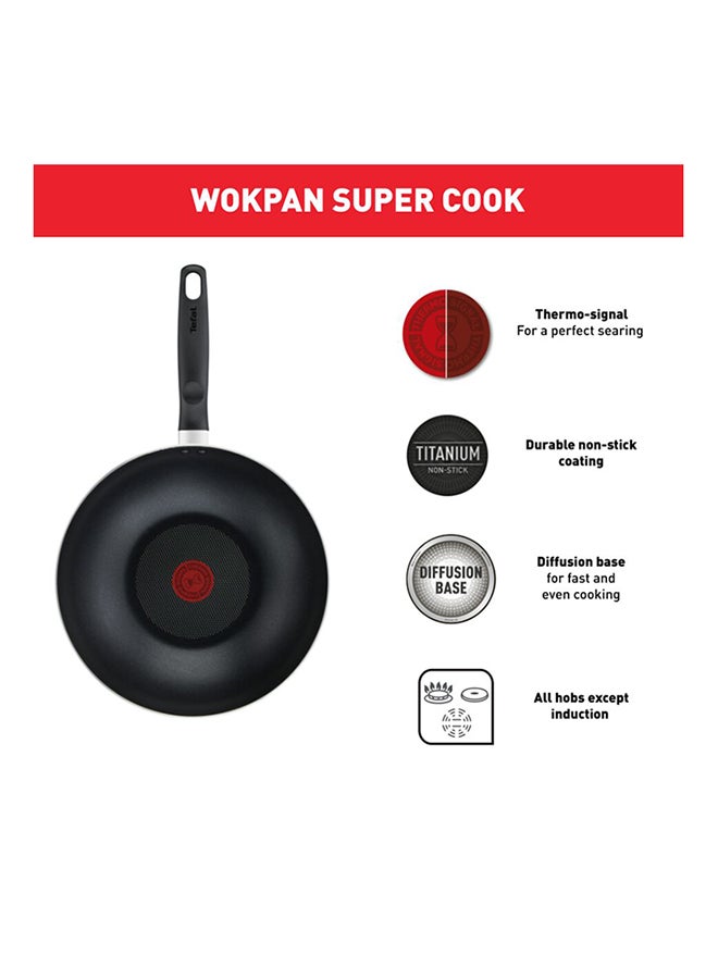 Tefal G6 Super Cook Wokpan 28 + Lid Non Stick With Thermo Signal Black Black