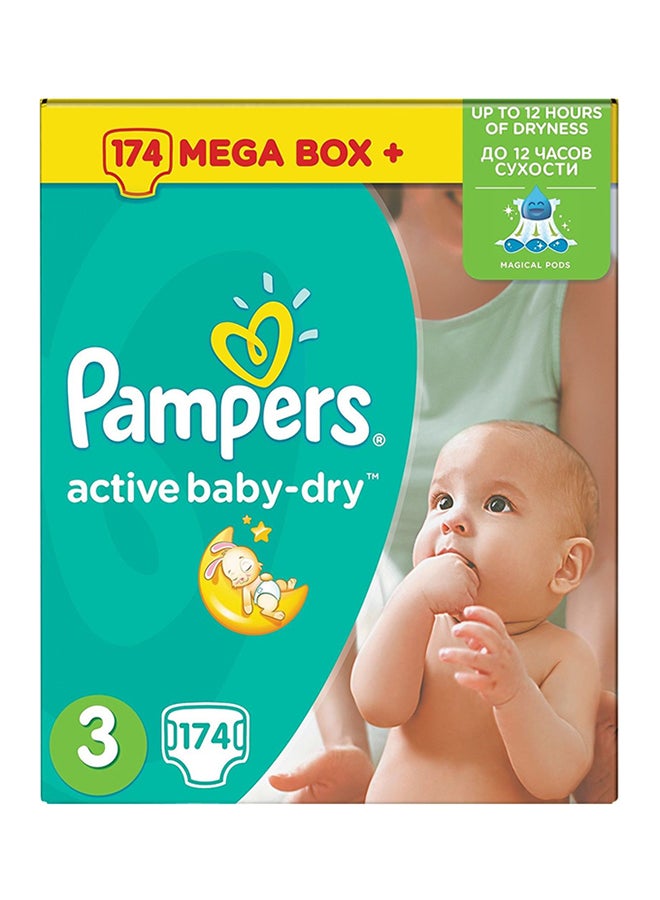 Active Baby Dry Diapers Mega Box, Plus Size 3(4-9 Kg), 174 Count