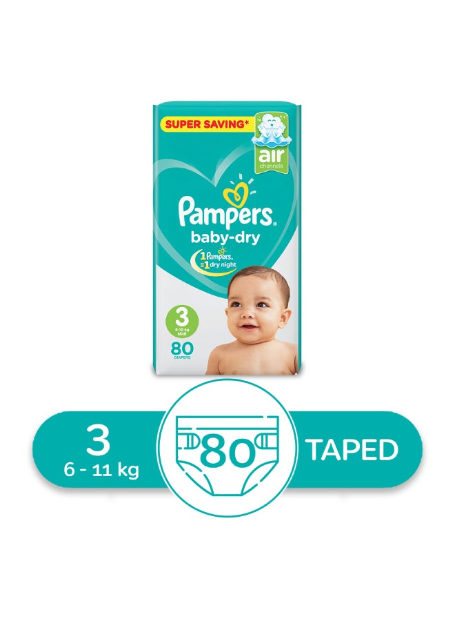 Baby Dry Diapers Size 3, Midi, 6-10 Kg (80 Diapers)