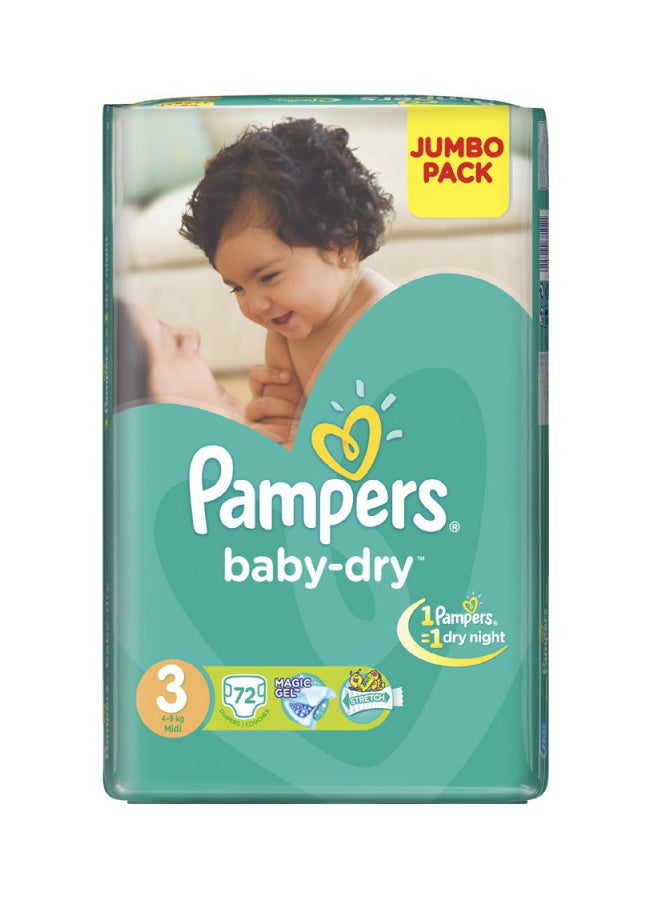 Active Baby Dry Diapers, Jumbo Pack, Size 3 (4-9Kg), 72 Count