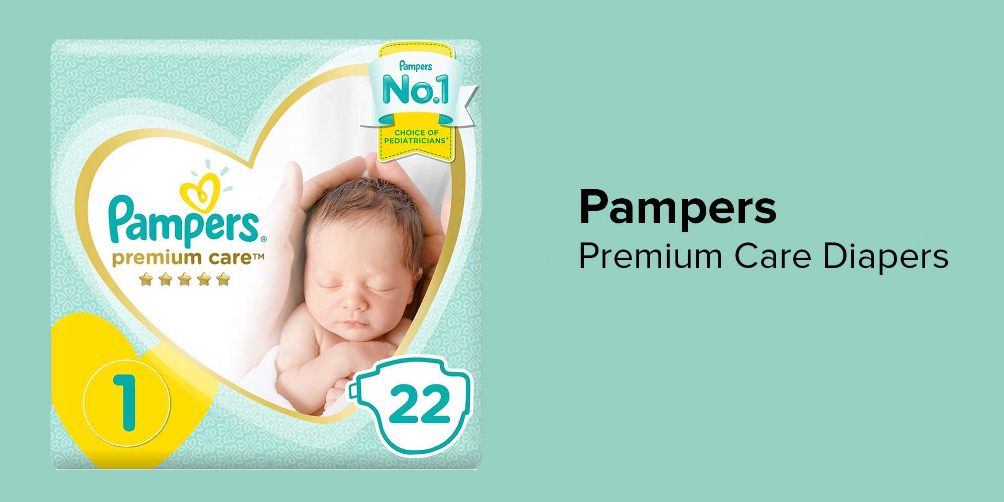 Premium Care Diapers, Size 1, 2-5 Kg, Carry Pack, 22 Count