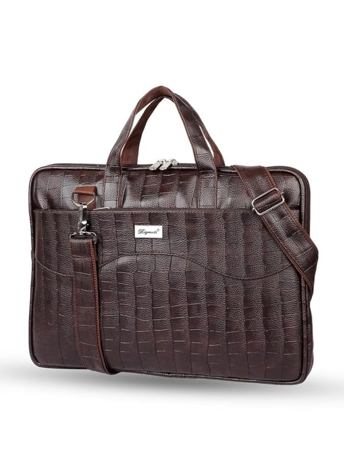 Croco PU Leather Laptop Messenger Bag for Men and Women, Brown (S9LD)