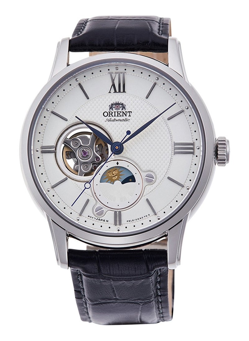 Automatic Sun & Moon White Dial Leather Strap Men's Watch RA-AS0011S