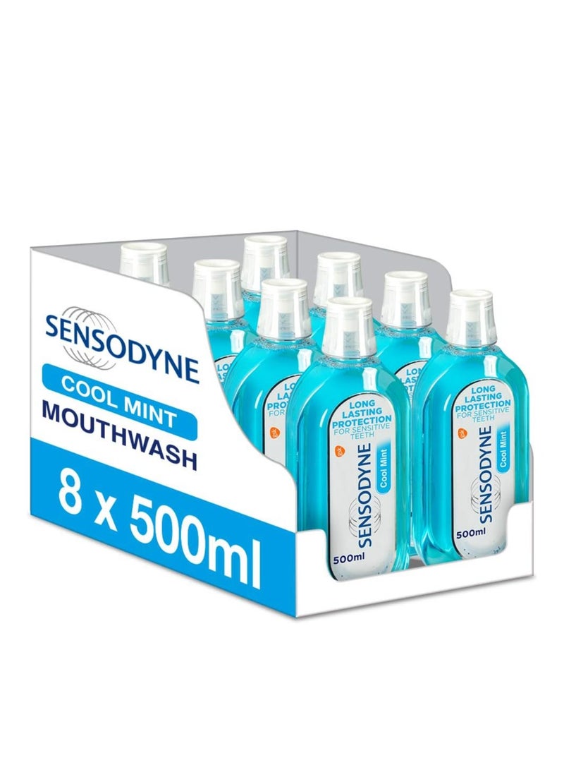 Sensodyne Mouthwash for Sensitive Teeth, Alcohol Free Mouth Wash, Cool Mint Flavour, 500 ml, Pack of 8