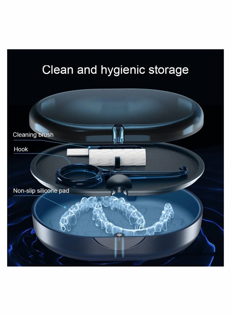 Portable Denture Storage Case with Cleaner Brush Travel Friendly Dental Container for Retainers and False Teeth