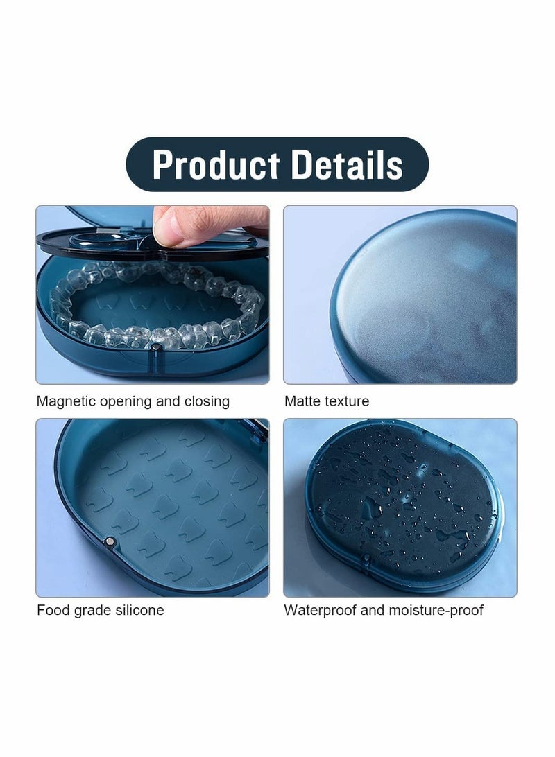 Portable Denture Storage Case with Cleaner Brush Travel Friendly Dental Container for Retainers and False Teeth