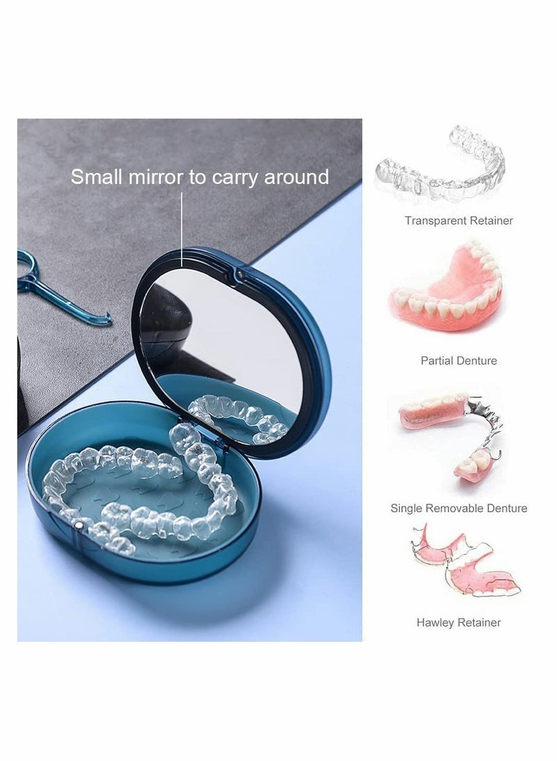 Portable Denture Storage Case with Cleaner Brush Travel Friendly Dental Container for Retainers and False Teeth