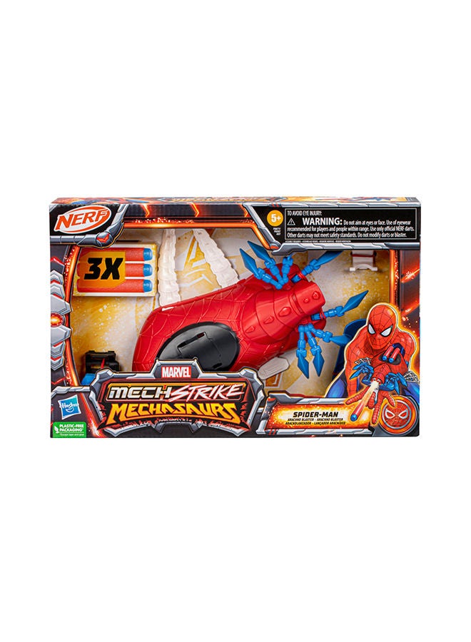 Marvel Mech Strike Mechasaurs Spider-Man Arachno Blaster, NERF Blaster with 3 Darts, Role Play Super Hero Toys