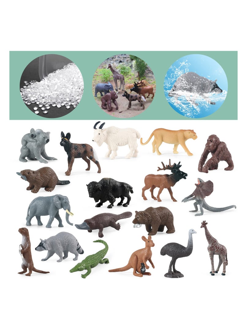 Safari Animal Figurines Set, 18 Pcs Forest Creatures Toys, Miniature Woodland Figures for Cake Toppers and Birthday Gifts for Children