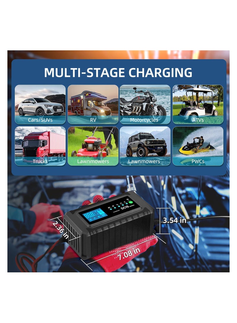 Battery Charger Smart Car Battery Charger Automotive Charger Battery Maintainer Trickle Charger Float Charger and Desulfator for AGM Motorcycle Lawn Mower and Lead-Acid Batteries