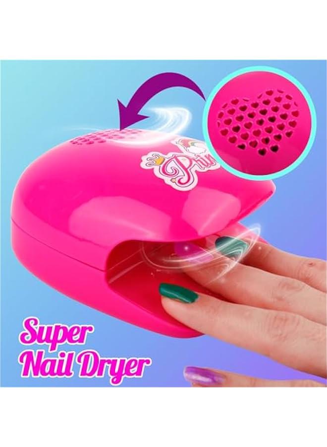 Kids Nail Polish Set with Nail Dryer, 35PCS Kids Nail Polish Play Set with Storage Bag, Peelable Glitter Nail Polish, Nail Studio Decoration Birthday  Gift for Girls Ages 6-12 (C)