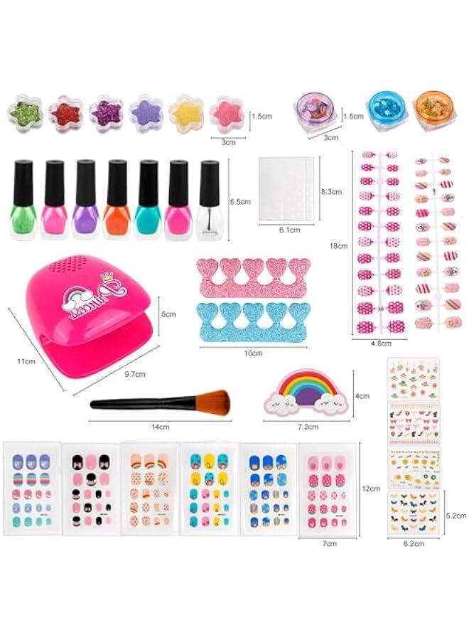 Kids Nail Polish Set with Nail Dryer, 35PCS Kids Nail Polish Play Set with Storage Bag, Peelable Glitter Nail Polish, Nail Studio Decoration Birthday  Gift for Girls Ages 6-12 (C)
