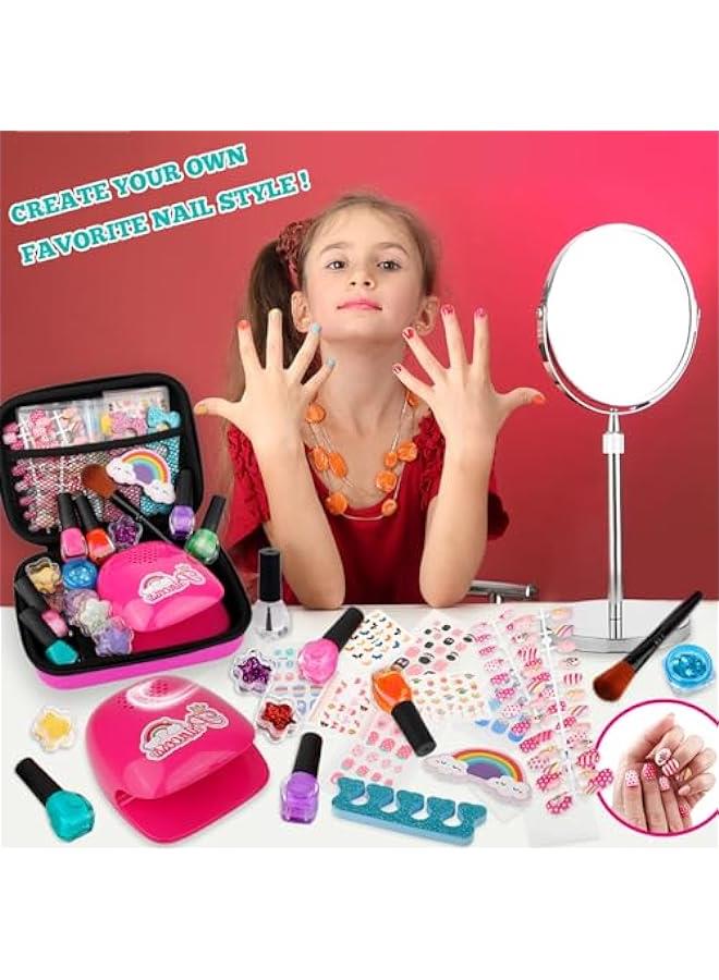 Kids Nail Polish Set with Nail Dryer, 35PCS Kids Nail Polish Play Set with Storage Bag, Peelable Glitter Nail Polish, Nail Studio Decoration Birthday  Gift for Girls Ages 6-12 (C)