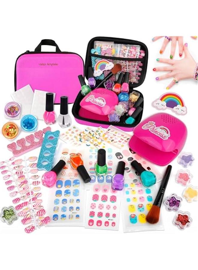 Kids Nail Polish Set with Nail Dryer, 35PCS Kids Nail Polish Play Set with Storage Bag, Peelable Glitter Nail Polish, Nail Studio Decoration Birthday  Gift for Girls Ages 6-12 (C)