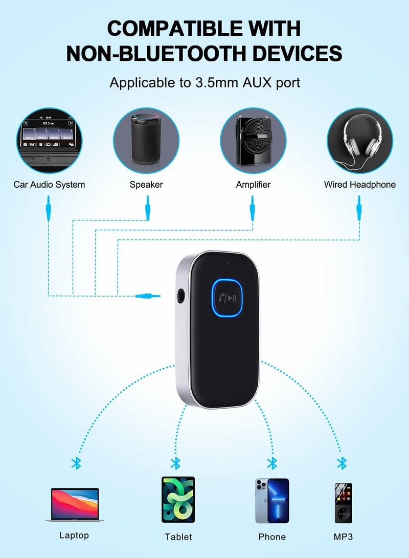 Bluetooth Car Adapter with Noise Cancelling, Wireless Aux Receiver, Bluetooth 5.0 Technology for Vehicles