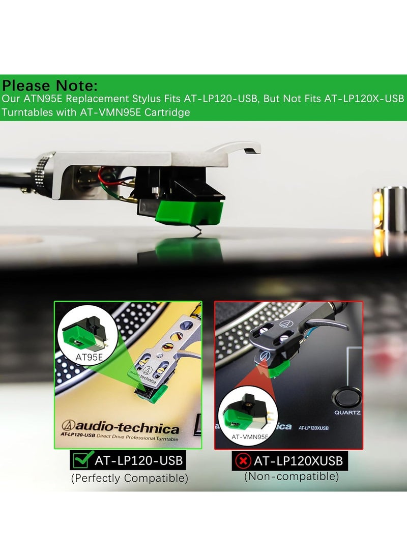 Replacement Stylus for AT95E Cartridge, Diamond Needles for Audio,Technica Turntables, Compatible with AT,LP120,USB, Fits AT93 and AT3400