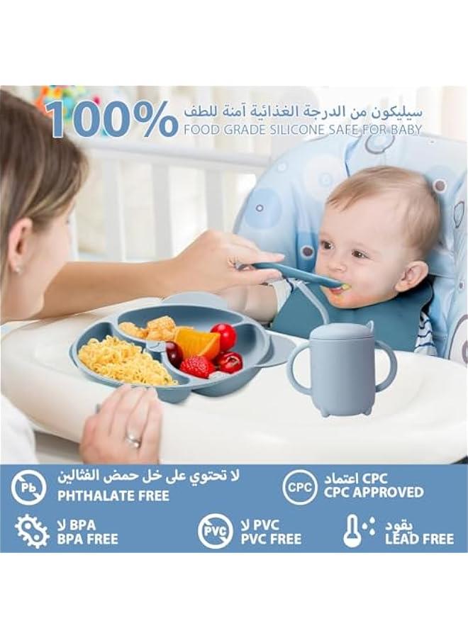 Baby Feeding Set, Baby Led Weaning Supplies Includes Suction Bowl and Plate, Baby Bibs Spoon and Fork, Sippy Cup with Straw and Lid | Baby Feeding Supplies Set