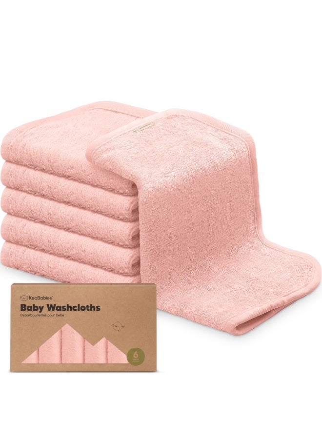 6-Pack Organic Baby Washcloths - Soft Bamboo Washcloth  Baby Wash Cloths  Baby Wash Cloth For Newborn  Kids  Baby Towels  Baby Bath Essentials  Face Towel  Face Cloths For Washing Face  Blush Pink