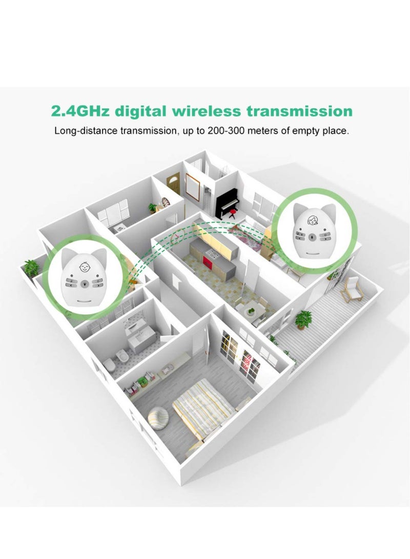 Audio Baby Monitor, 2.4GHz Digital Two-Way Intercom for Parents, Nanny, Grandparents, VOX Mode, Long Range up to 200m, Crystal-Clear Sound, Lullabies, Night Light, Music Play, Plug & Play